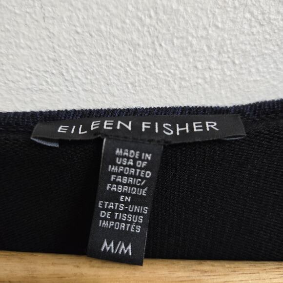 EILEEN FISHER Women Boxy Oversized Lagenlook Open Back Knit Sweater M Blue Black - Picture 8 of 11